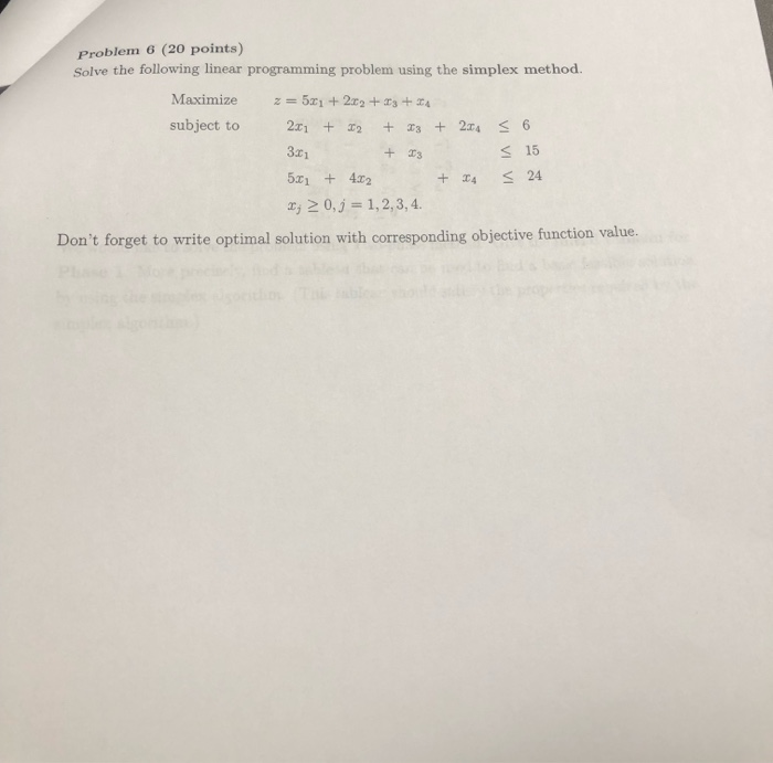 Solved Problem 6 (20 Points) Solve The Following Linear | Chegg.com