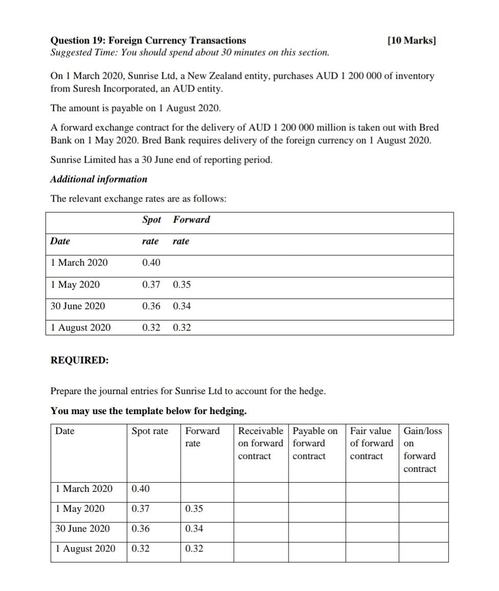 Solved [10 Marks) Question 19: Foreign Currency Transactions 