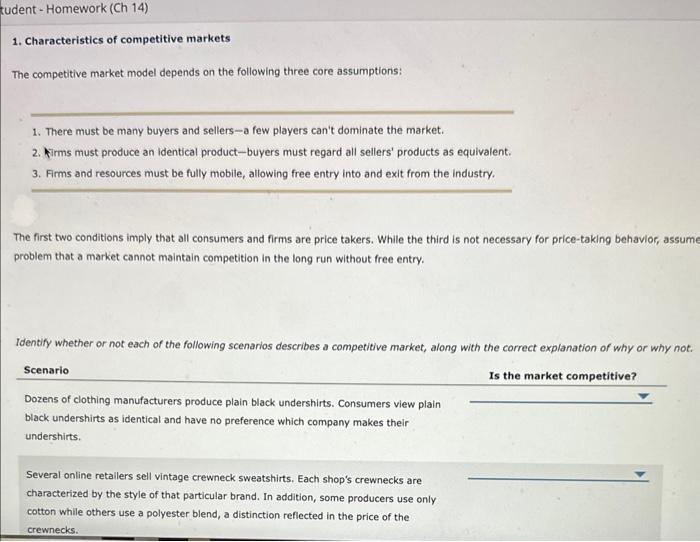 Solved 1 Characteristics Of Competitive Markets The Chegg