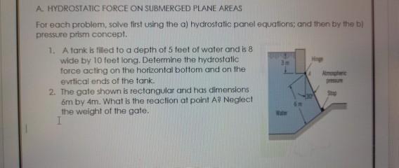 Solved A. HYDROSTATIC FORCE ON SUBMERGED PLANE AREAS For | Chegg.com