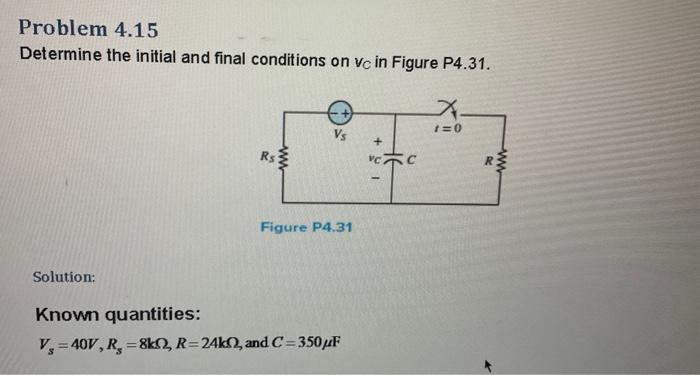 Solved Determine the initial and final conditions on vc in | Chegg.com