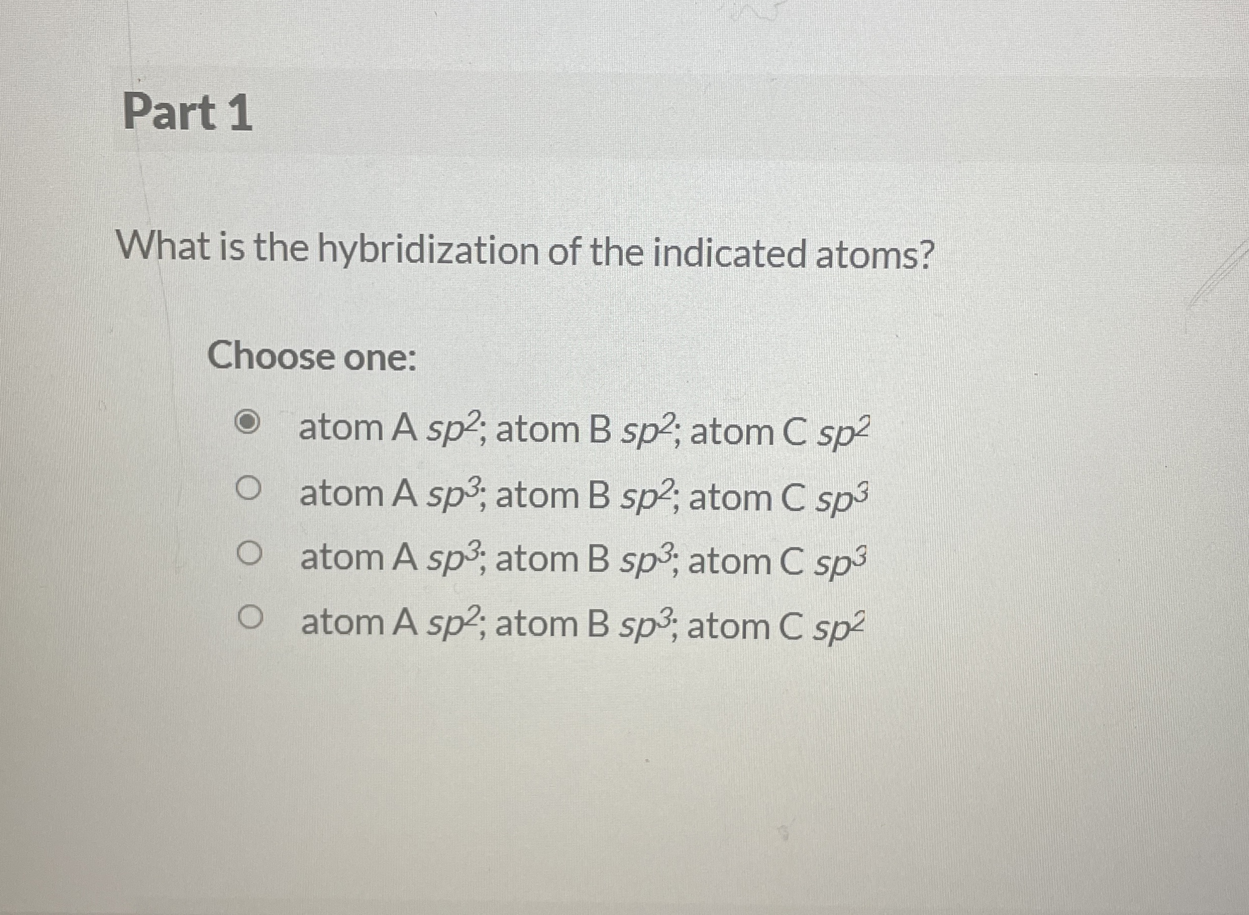 Solved Part 1What is the hybridization of the indicated | Chegg.com
