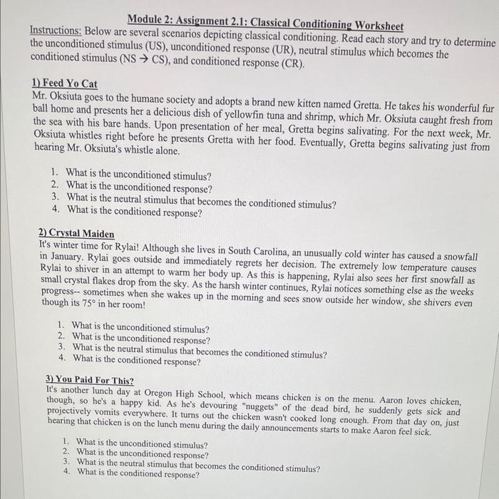 Solved Module 2 Assignment 2 1 Classical Conditioning Chegg
