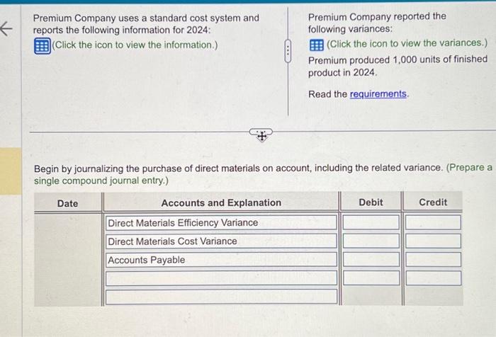 Solved Premium Company uses a standard cost system and | Chegg.com