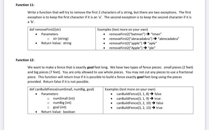 Solved Function 11: Write a function that will try to remove | Chegg.com
