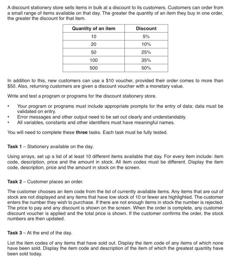 Solved A discount stationery store sells items in bulk at a | Chegg.com