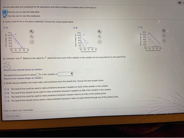 Solved Bo Use The Data Table And Scatterplot For Life Chegg Com