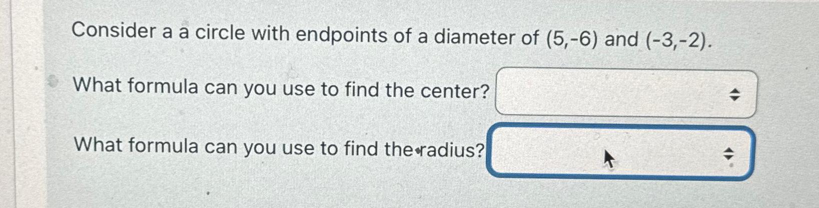 diameter of a circle formula with endpoints