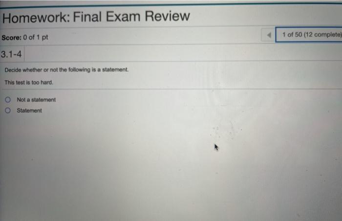 Solved Homework: Final Exam Review Score: 0 of 1 pt 1 of 50 | Chegg.com