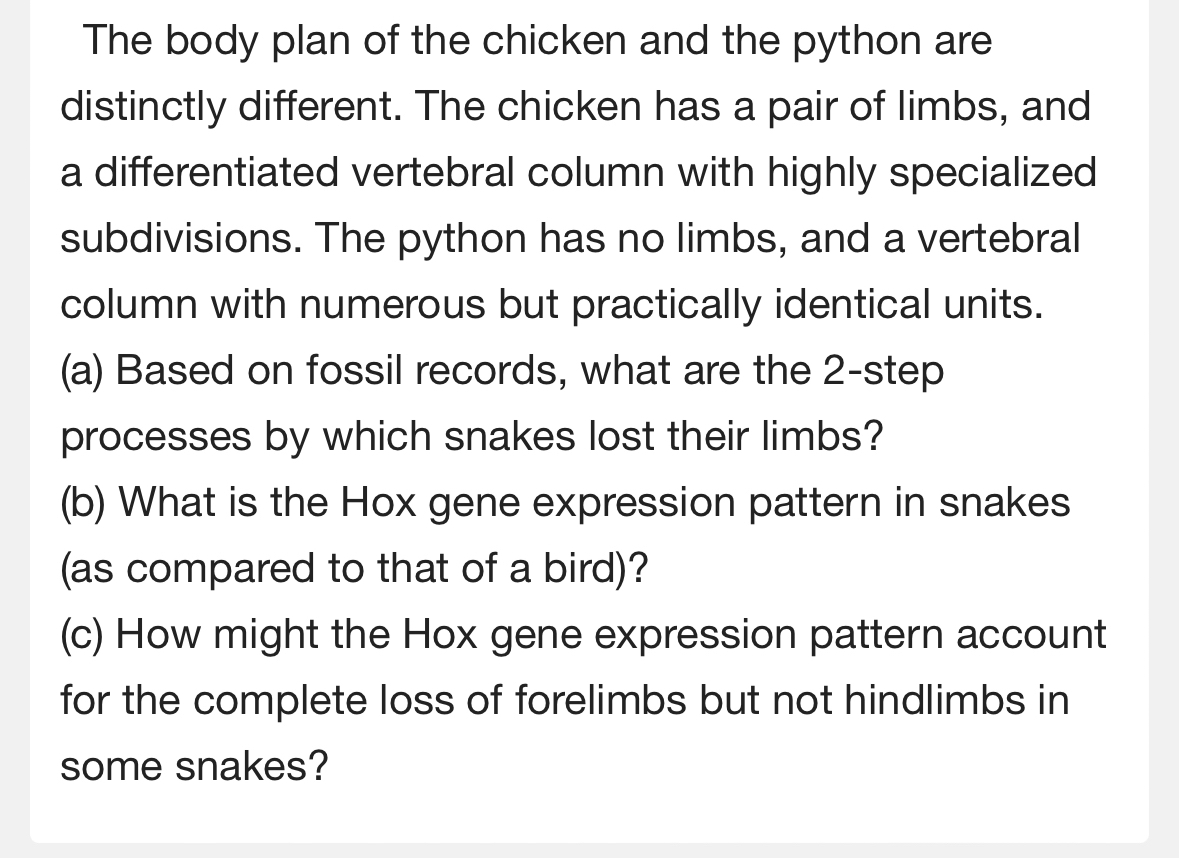 Solved The body plan of the chicken and the python are | Chegg.com