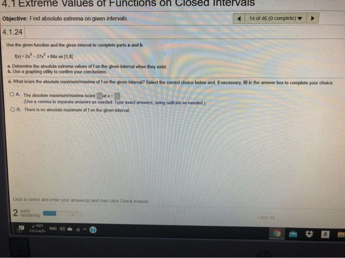Solved 4.1 Extreme Values of Functions on Closed Intervals | Chegg.com
