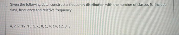 Solved Given the following data, construct a frequency | Chegg.com