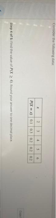 Solved Consider the following data: 2 5 6 2 3 4 0.1 0.3 0.2 | Chegg.com