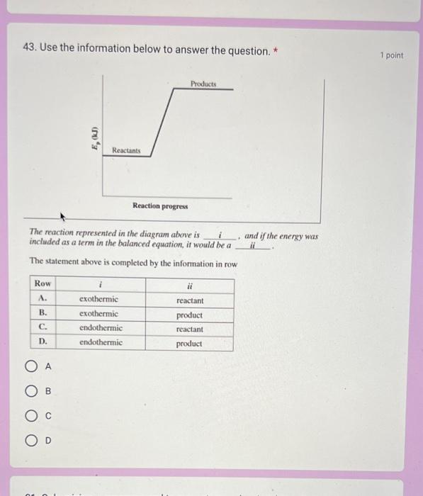 Solved 43. Use the information below to answer the question. | Chegg.com