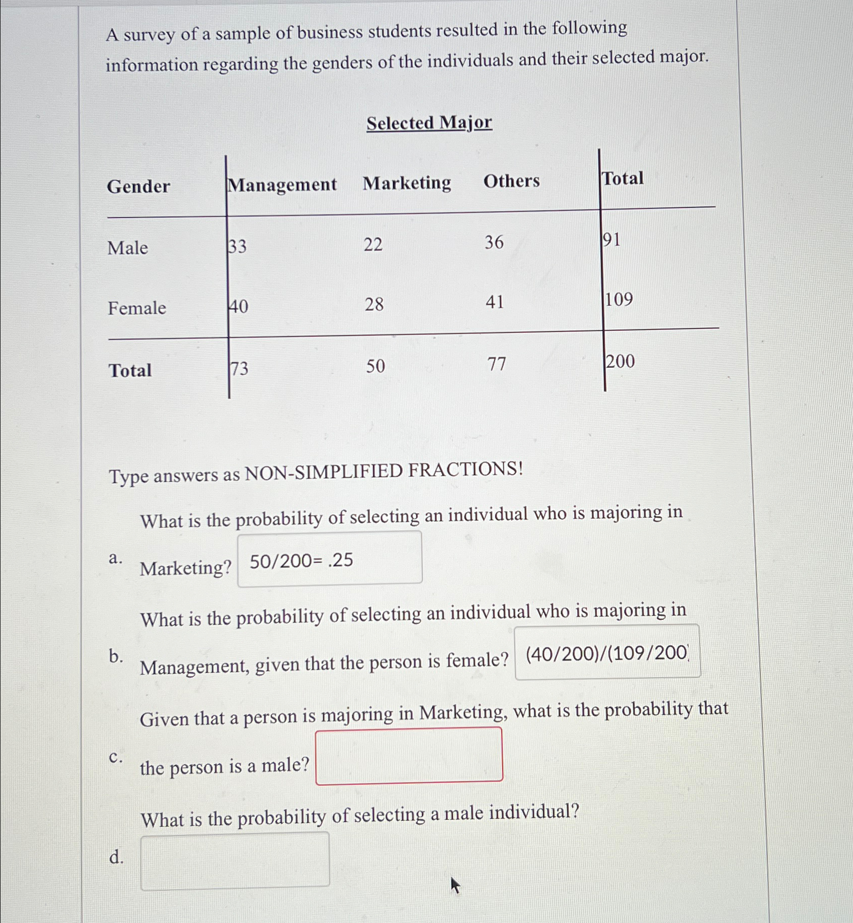 Solved A survey of a sample of business students resulted in | Chegg.com