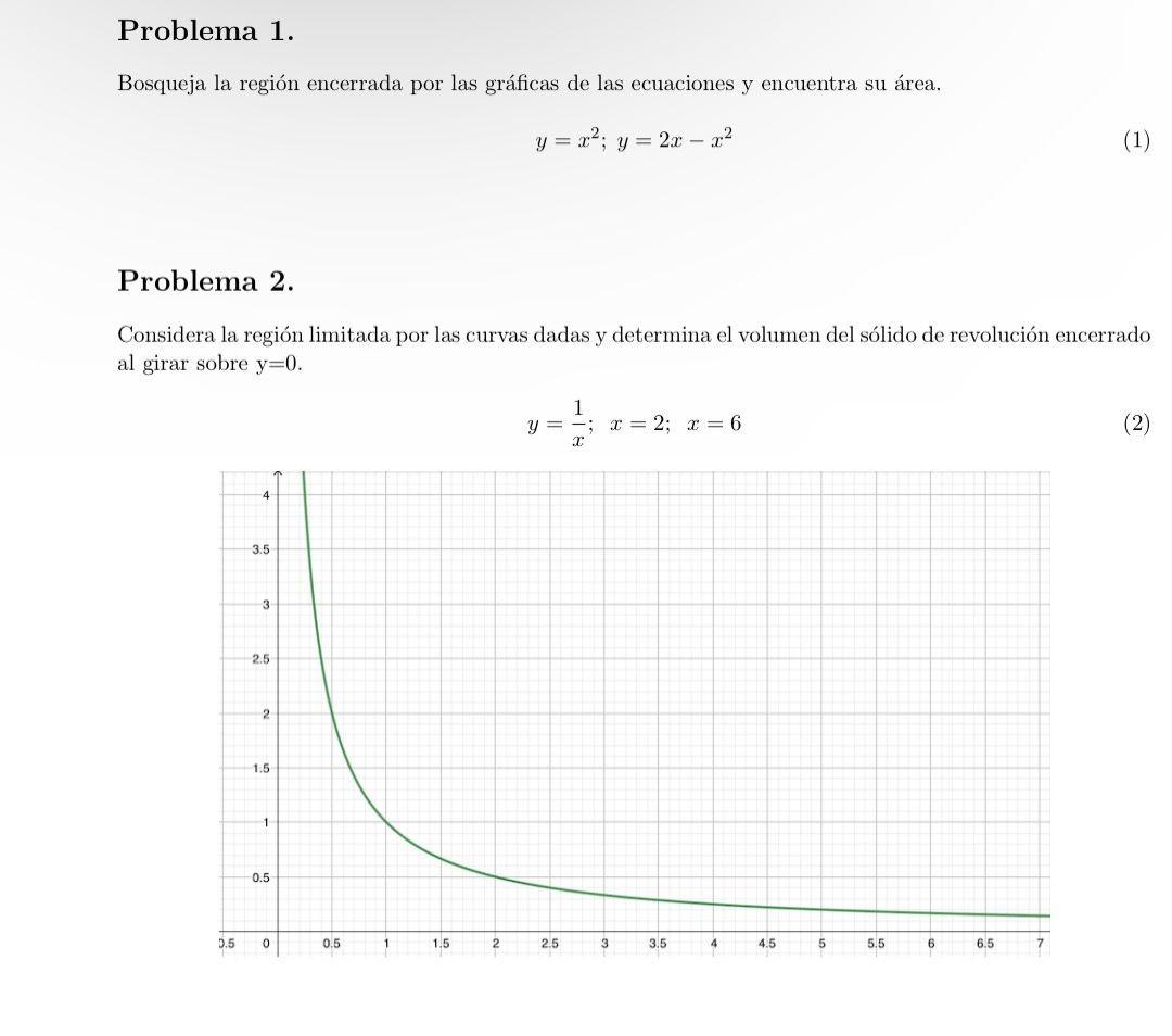 Bosqueja la región encerrada por las gráficas de las ecuaciones y encuentra su área. \[ y=x^{2} ; y=2 x-x^{2} \] Problema 2.