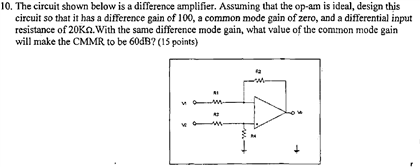 Solved The circuit shown below is a difference amplifier. | Chegg.com