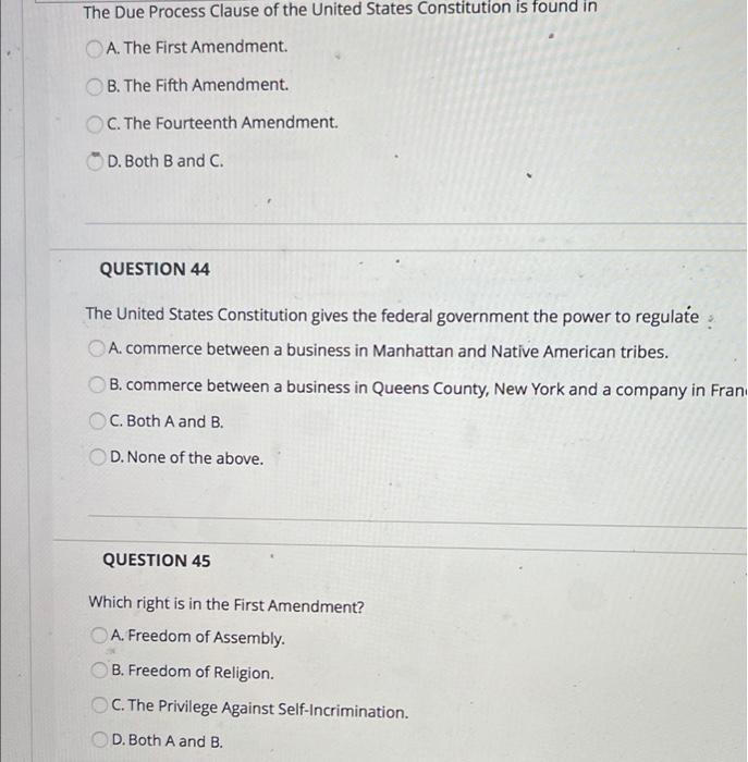 Solved The Due Process Clause of the United States | Chegg.com