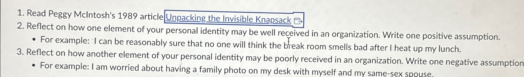 Solved Read Peggy McIntosh's 1989 ﻿article Unpacking the | Chegg.com