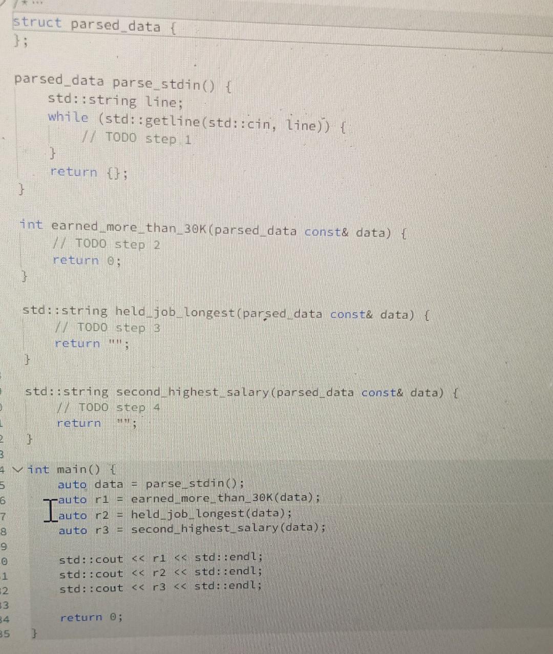 Solved 7. Employee Salary Data v3 C++ Parse stdin into the