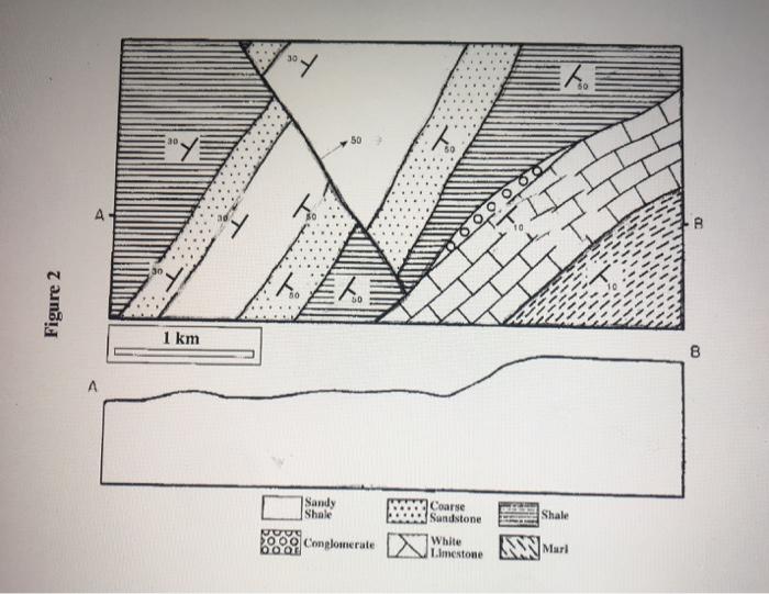 Solved 2. Figure 2 is a geologic map A. Color the different | Chegg.com