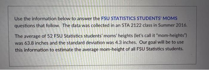 Solved Use the information below to answer the FSU | Chegg.com