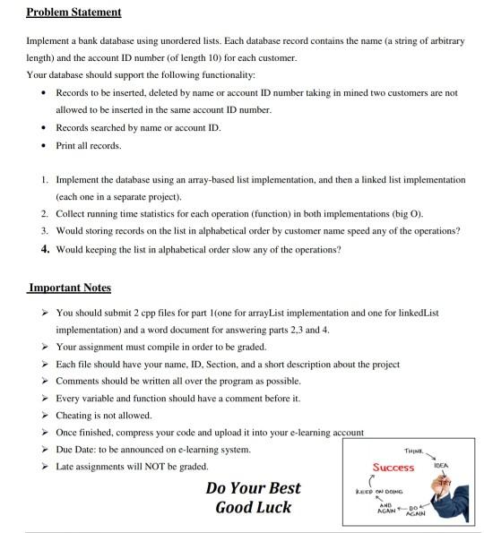 Solved Problem Statement Implement a bank database using | Chegg.com