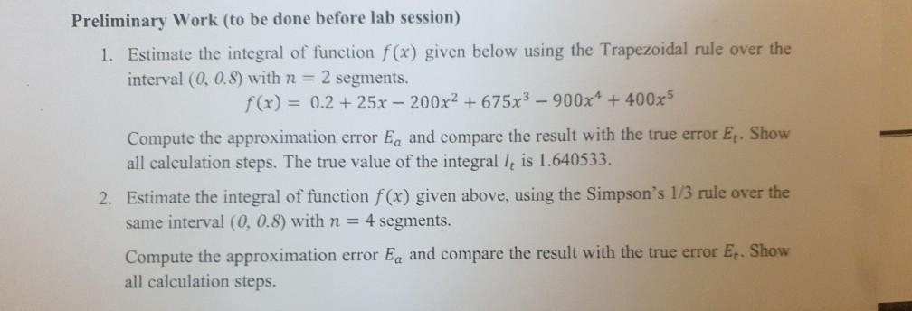 Solved Preliminary Work (to be done before lab session) 1. | Chegg.com