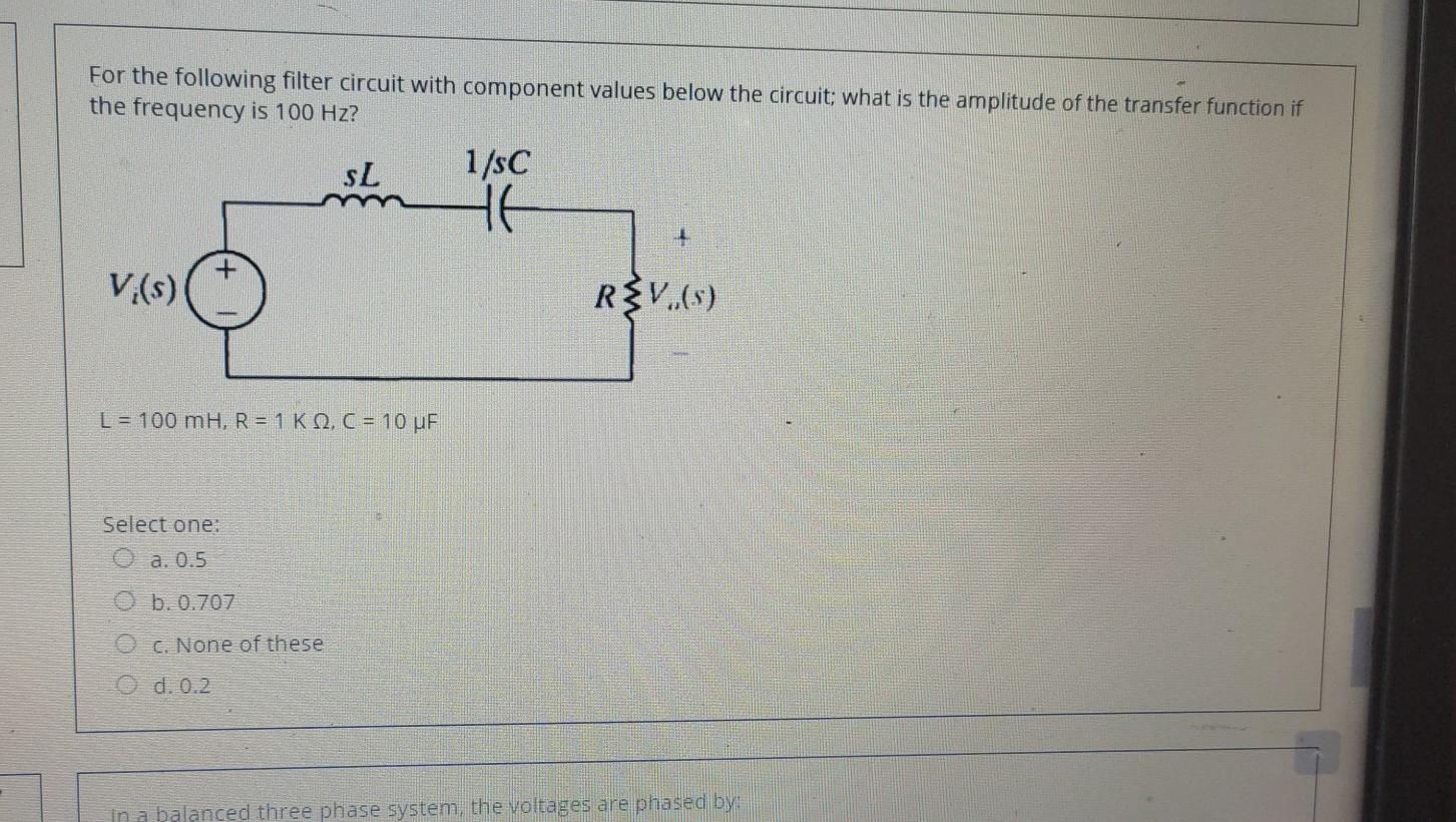 Solved For The Following Filter Circuit With Component | Chegg.com