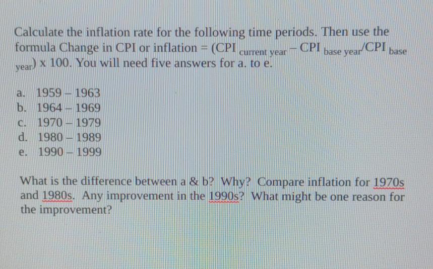 Solved Calculate The Inflation Rate For The Following Time | Chegg.com