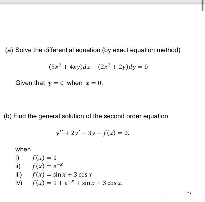 Solved A Solve The Differential Equation By Exact Chegg Com