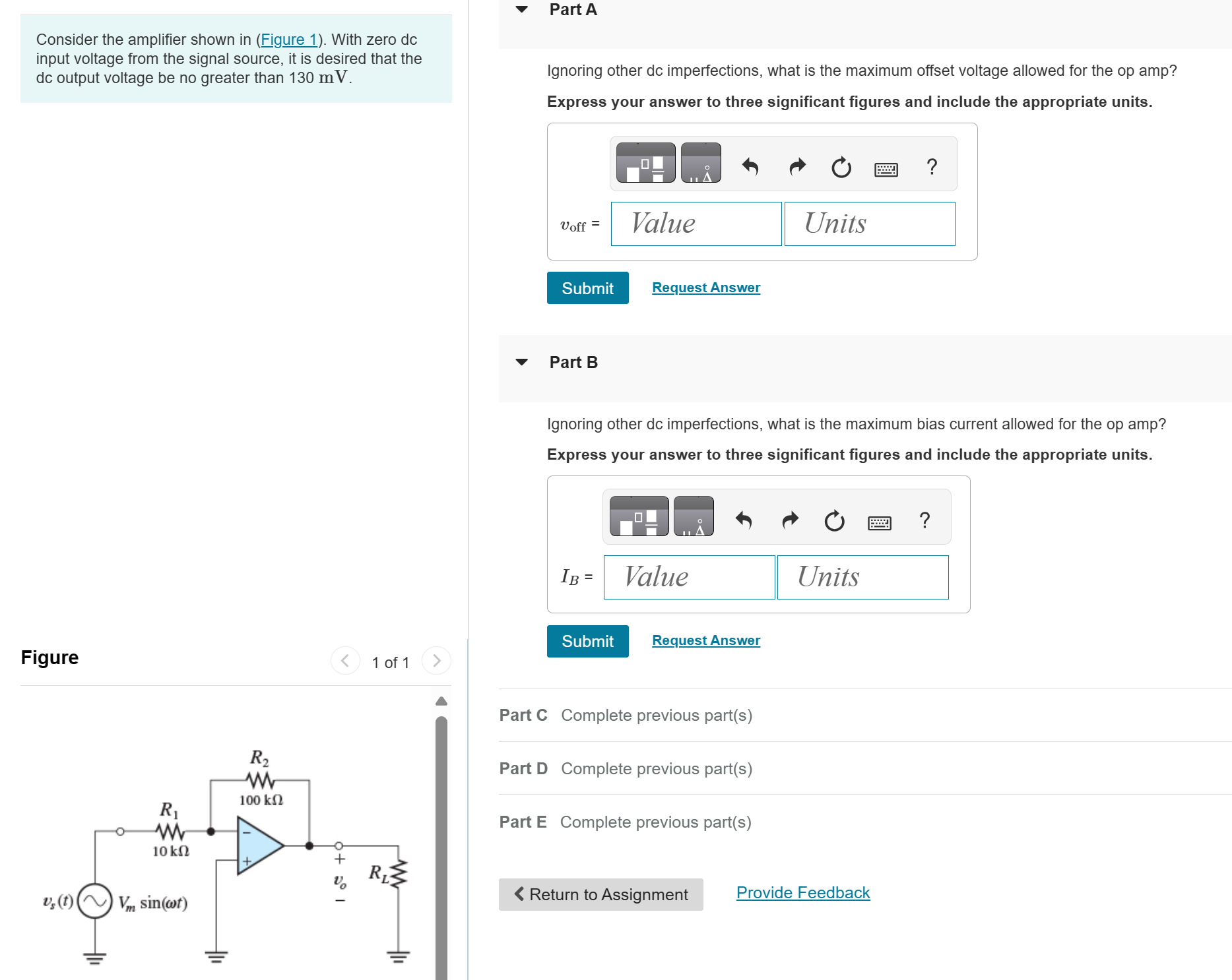 Consider the amplifier shown in (Figure 1). ﻿With | Chegg.com