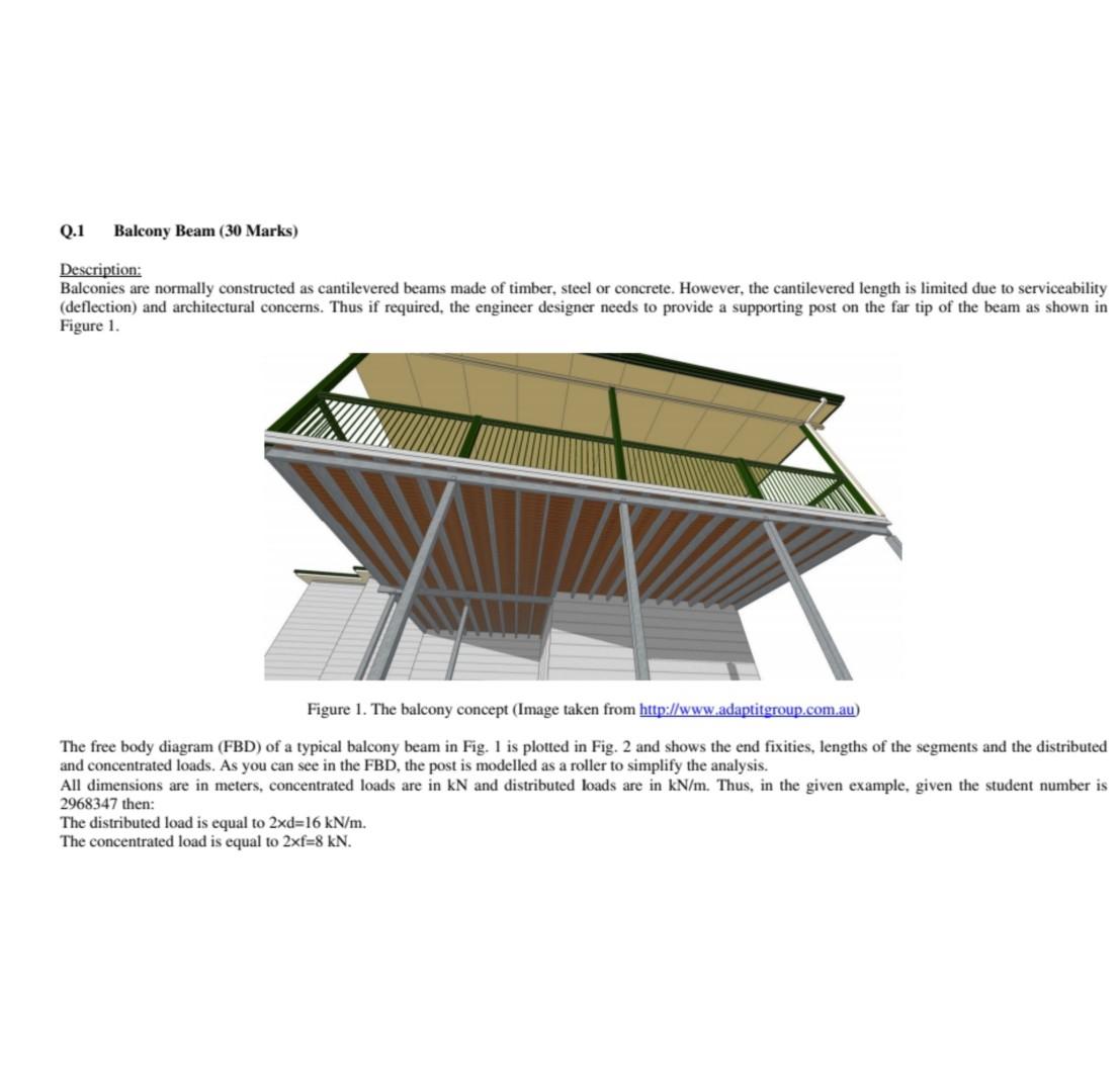 Solved a 5 b 5 с 4 d 4 e 6 f 6 g 3 Q.1 Balcony Beam (30 | Chegg.com