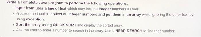 Solved Write a complete Java program to perform the | Chegg.com