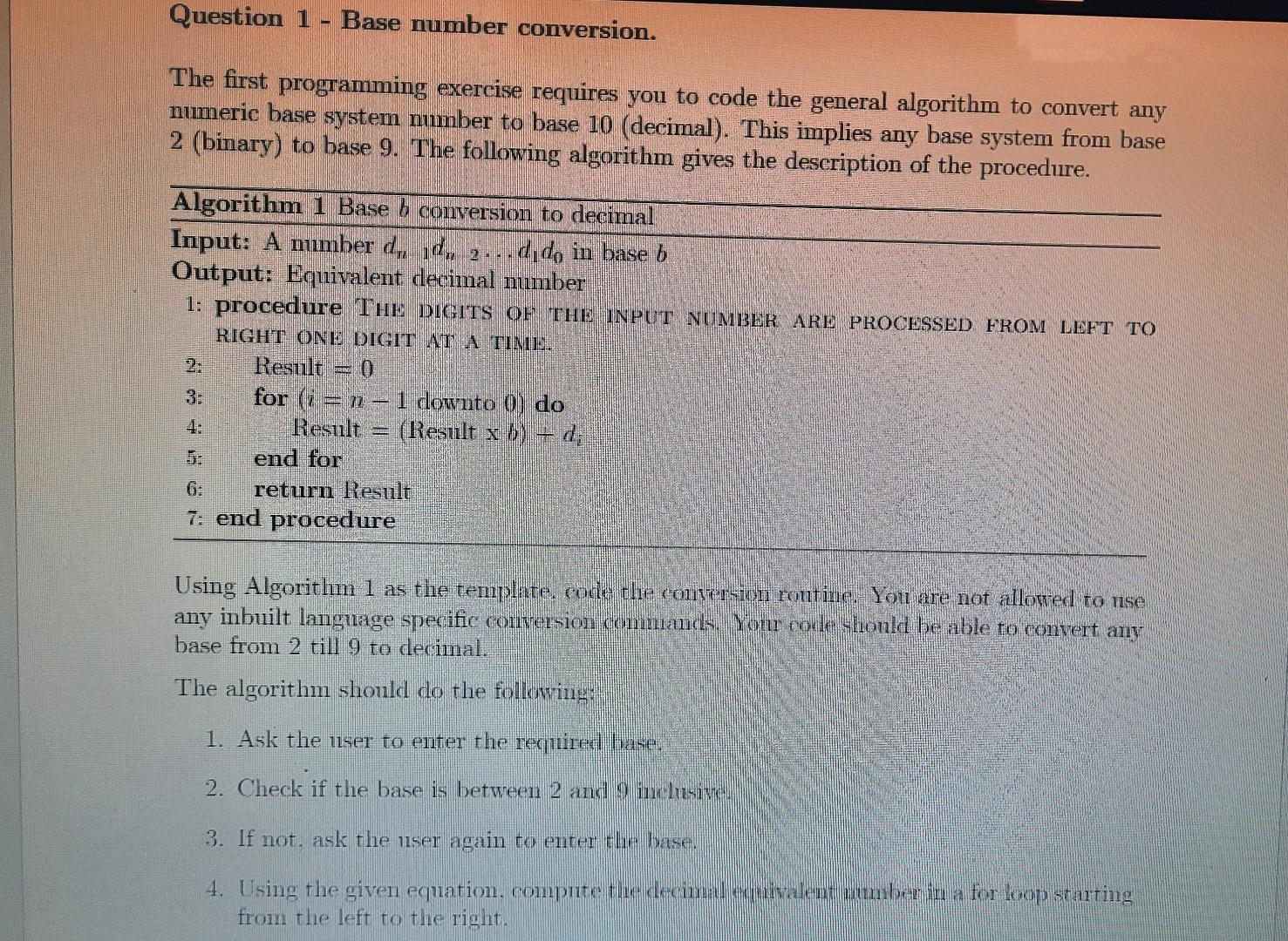 Solved Question 1 - Base Number Conversion. The First | Chegg.com