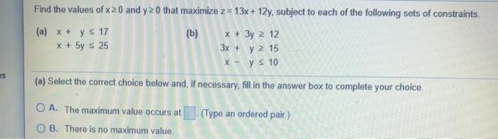 Solved Find the values of x 20 and y 20 that maximize z= 13x | Chegg.com