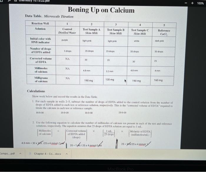 Solved Boning Up on Calcium Data Table. Microscale Titration