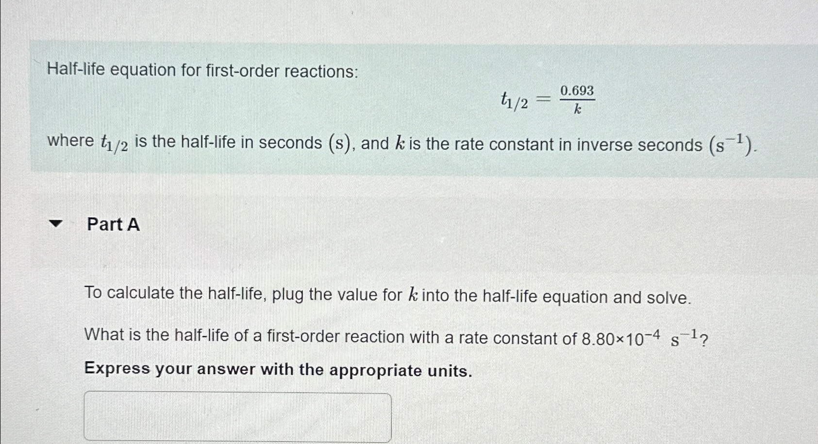 Solved Halflife equation for firstorder
