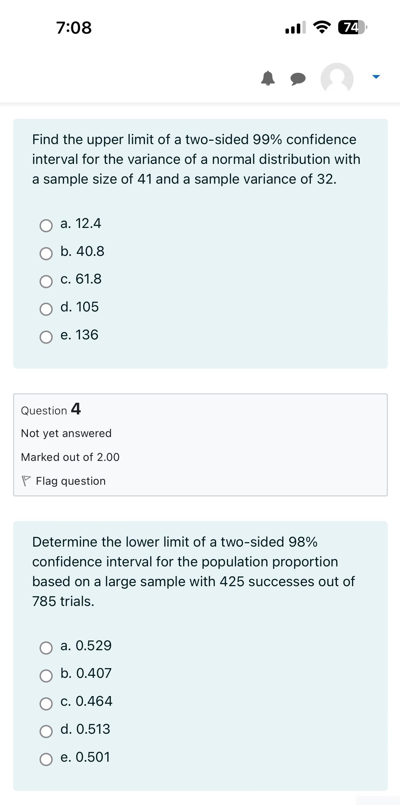 Solved 7:0874Find the upper limit of a two-sided 99% | Chegg.com
