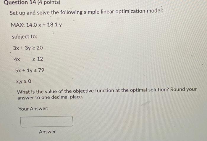 Solved Question 14 (4 points) Set up and solve the following | Chegg.com