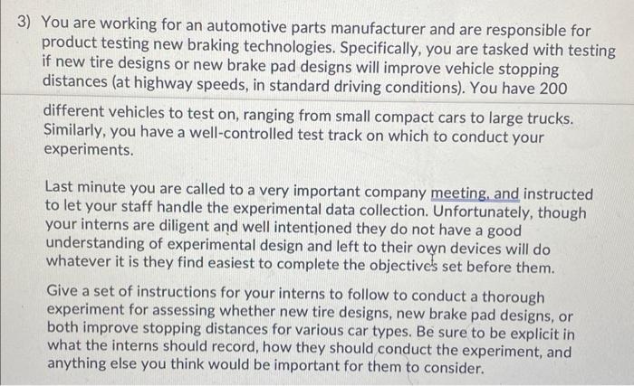 Solved You are working for an automotive parts manufacturer | Chegg.com