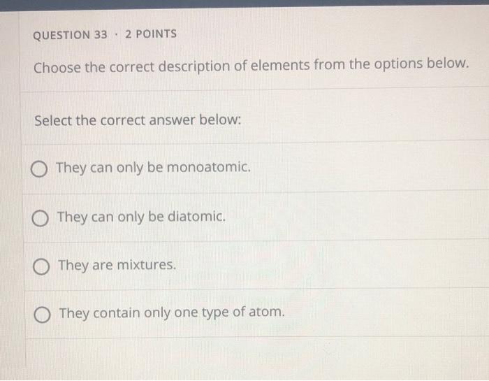 Solved QUESTION 33 2 POINTS Choose The Correct Description | Chegg.com