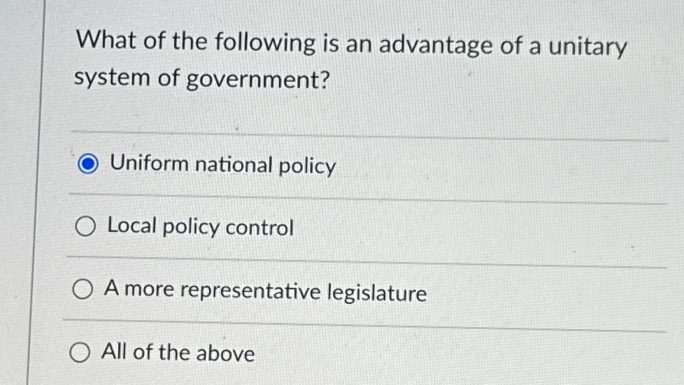 Solved What of the following is an advantage of a unitary