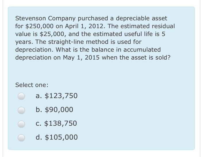 Solved Stevenson Company purchased a depreciable asset for