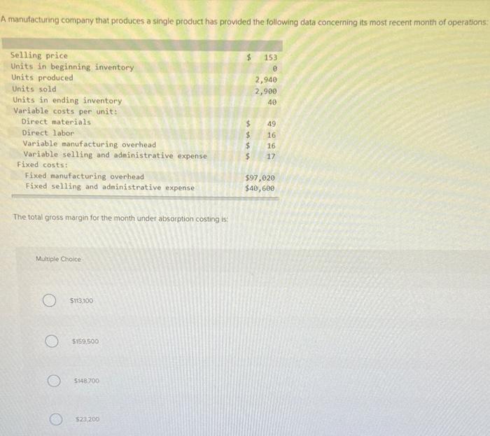 Solved A manufacturing company that produces a single