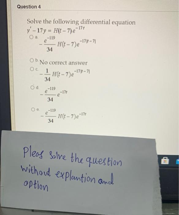 Solved Question 4 Solve the following differential equation | Chegg.com