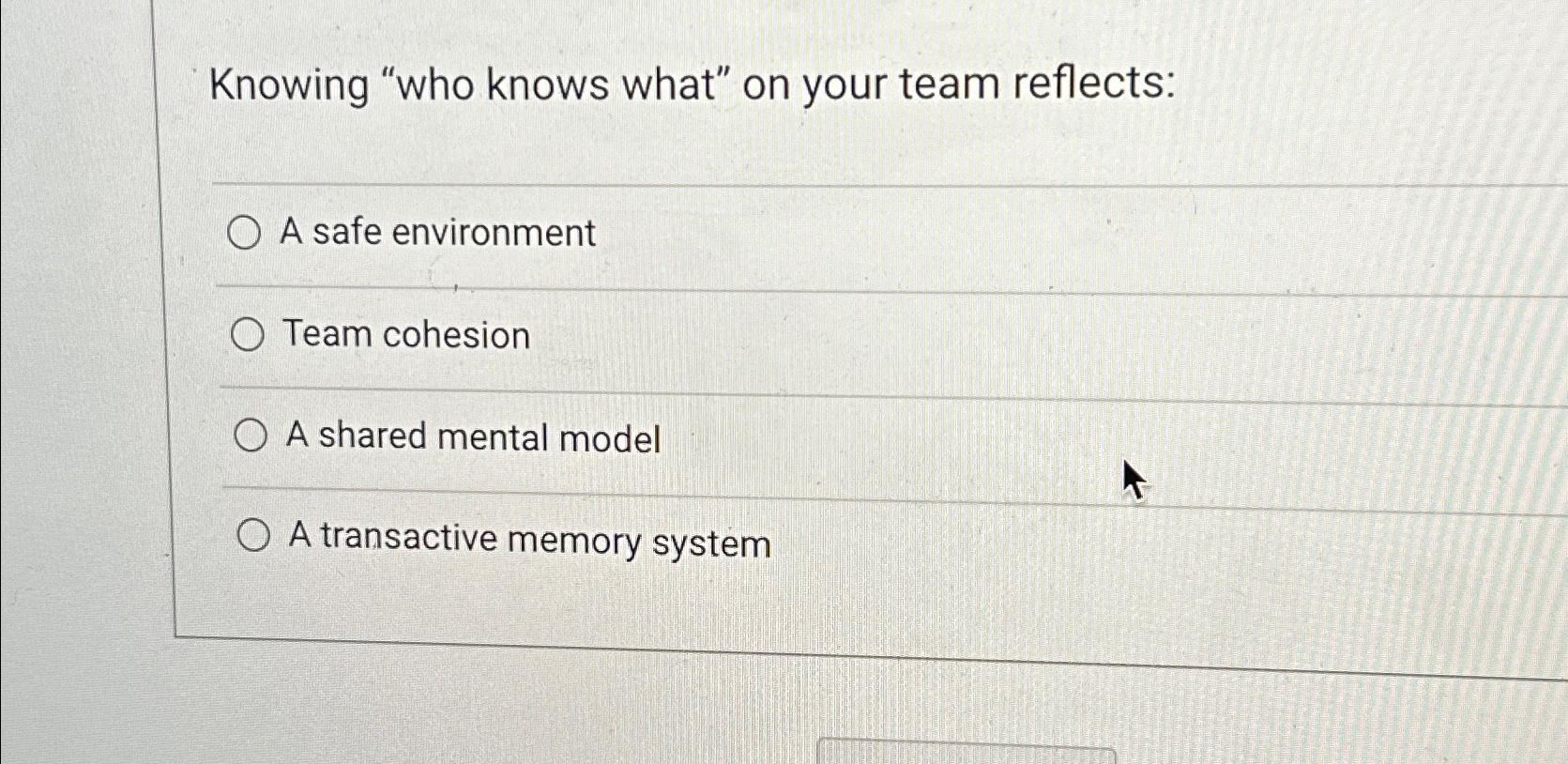 Solved knowing who knows what on your team reflects a safe chegg