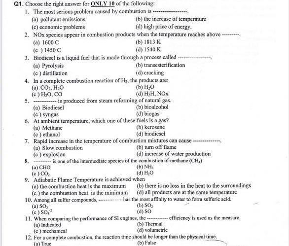 Solved Q1. Choose the right answer for ONLY 10 of the | Chegg.com