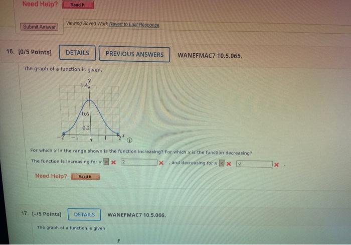 Solved The graph of a function is given. For which x in the | Chegg.com