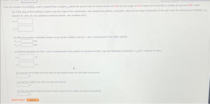 Solved From the window of a bulding, a ball is tossed from a | Chegg.com